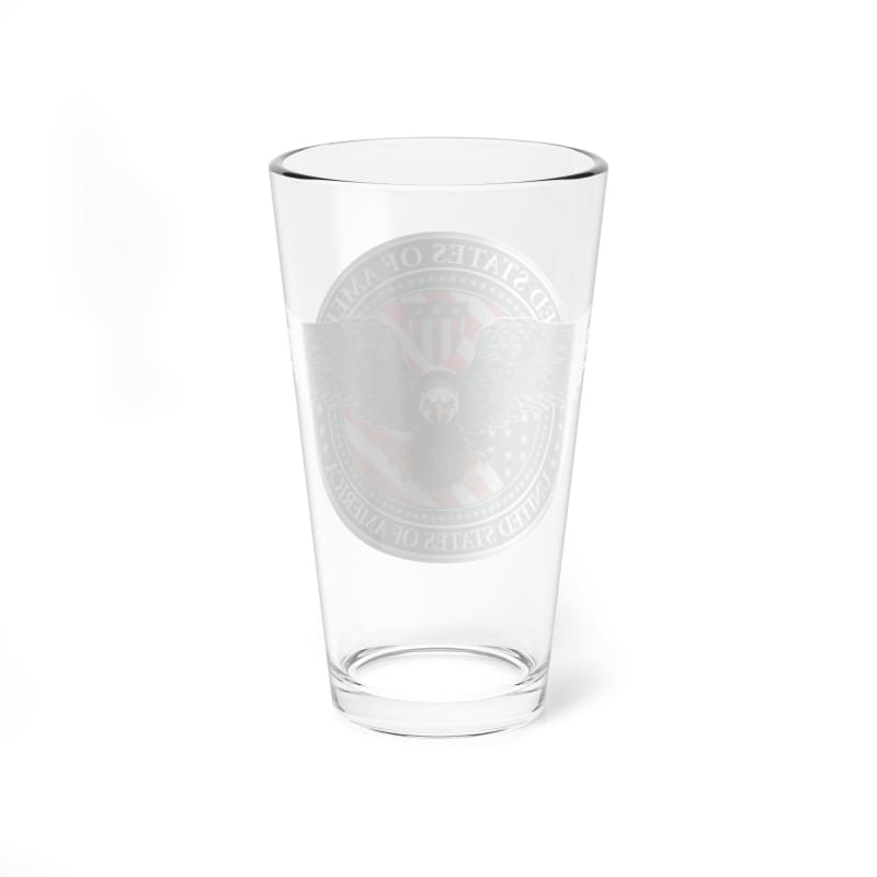 Clear glass tumbler with a frosted circular design on one side.