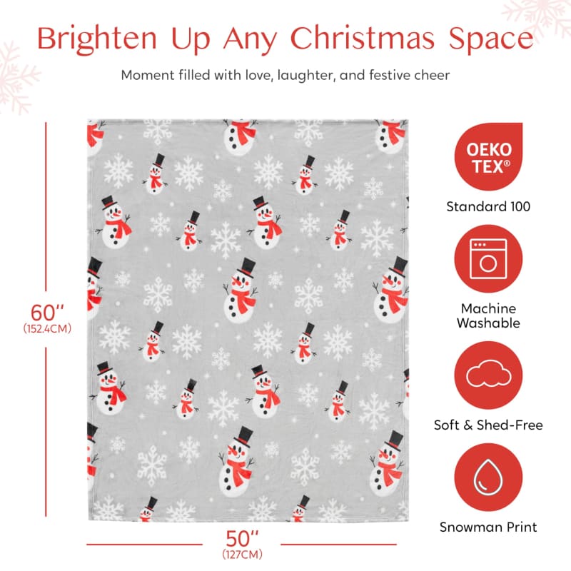 Gray fabric with repeating snowman and snowflake pattern.