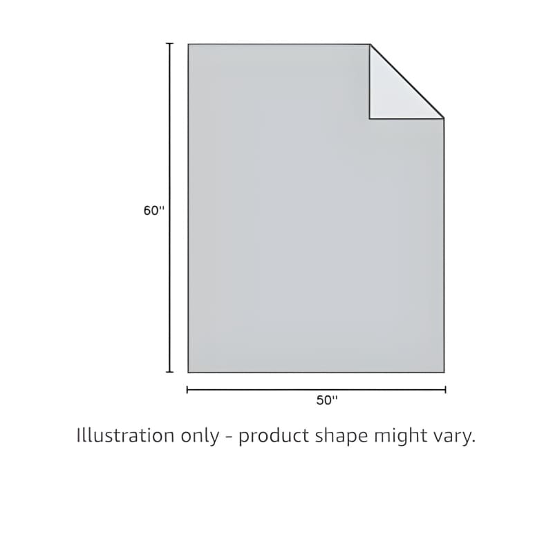 Square diagram with a folded corner and 50-inch measurements on each side.