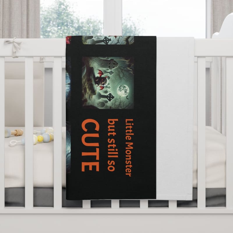 Dark poster with ’Little Monster but still so CUTE’ text and spooky Halloween-themed artwork.