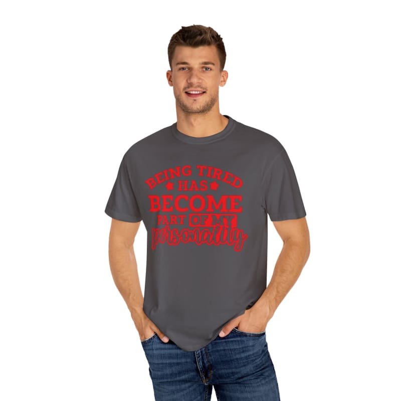 Gray t-shirt with red text reading ’Honesty is such a lonely word’.