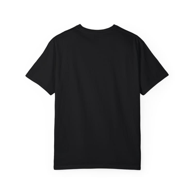 Plain black t-shirt with short sleeves.