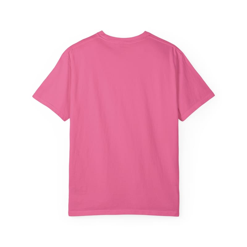 Pink short-sleeved t-shirt.