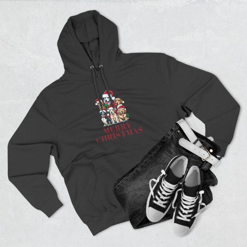 Black hoodie with a festive Christmas-themed graphic design on the front.