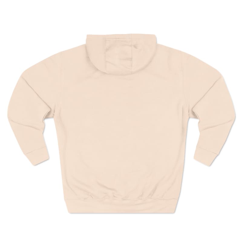 Cream-colored pullover hoodie sweatshirt.