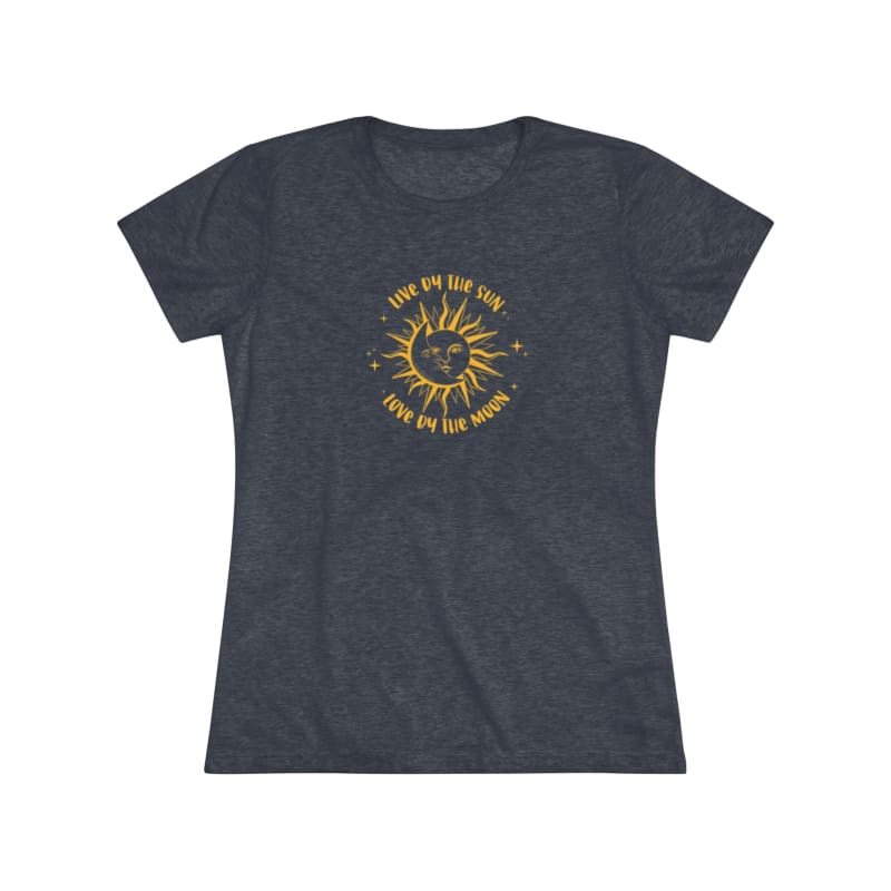 Dark gray t-shirt with a yellow sun design and circular text.