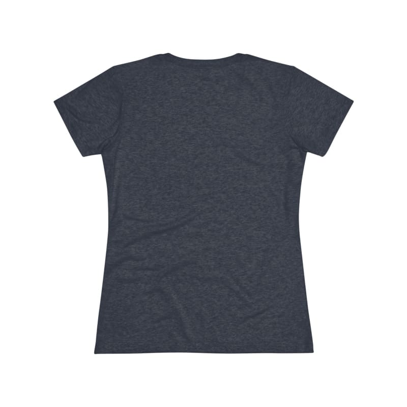 Plain dark gray v-neck t-shirt.