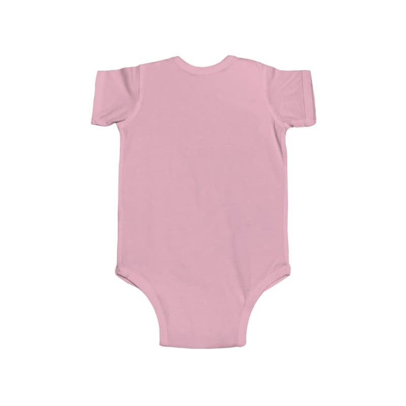 Pink baby onesie with short sleeves.